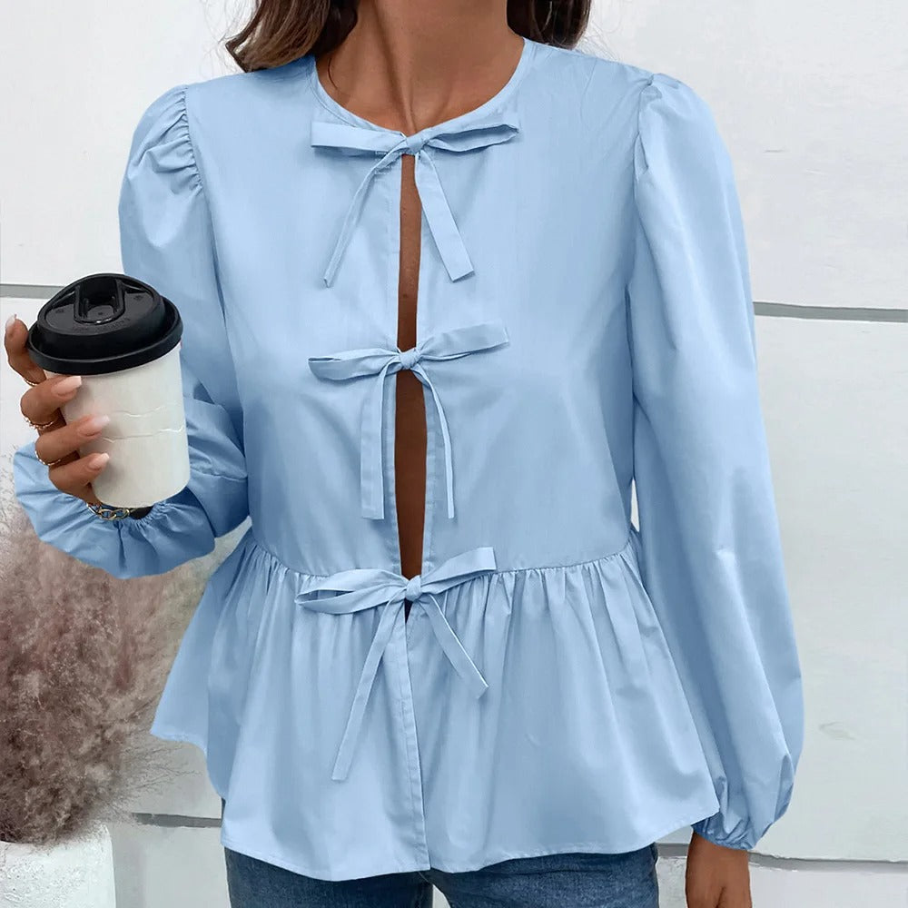 Bow Tie Puff Sleeve Blouse
