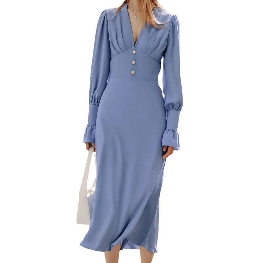 V-neck Slim A-Line Dress