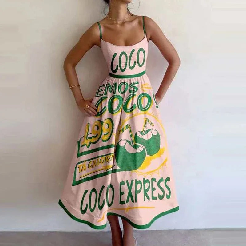 Fish & Shrimp Print Maxi Dress