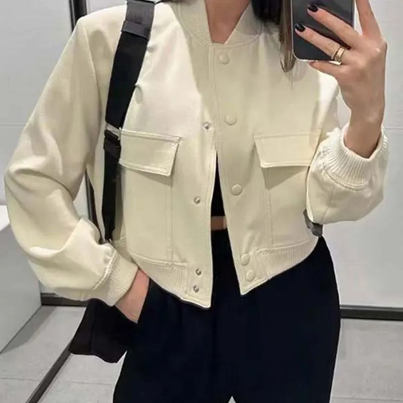 Stand Collar Pocket Jacket for Women