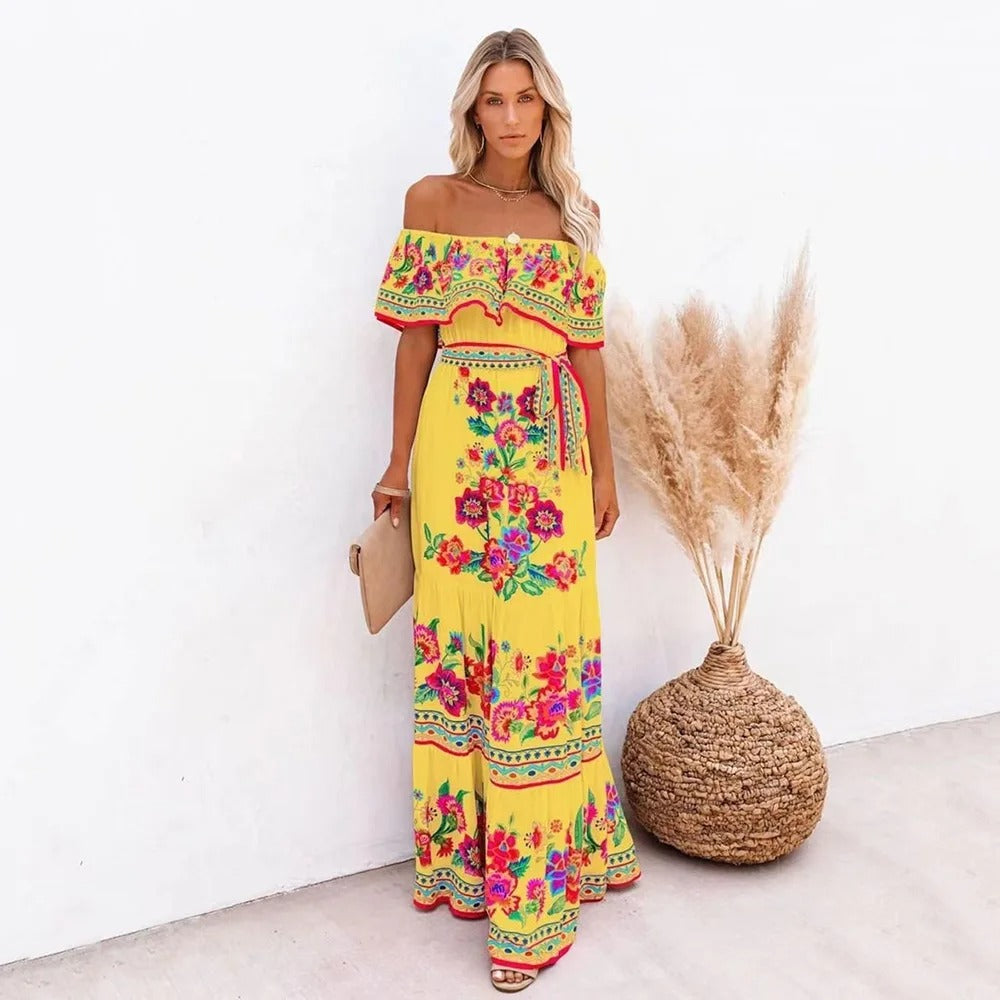 Red Bloom One-Shoulder Swing Dress