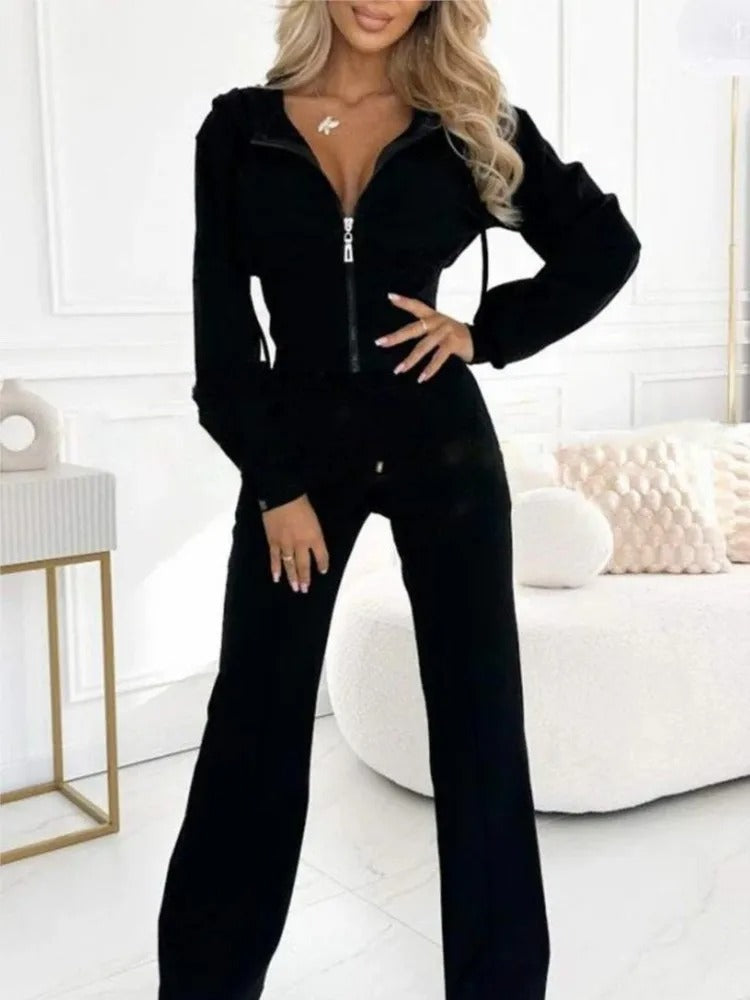 Hooded Zipper Sweatsuit Set