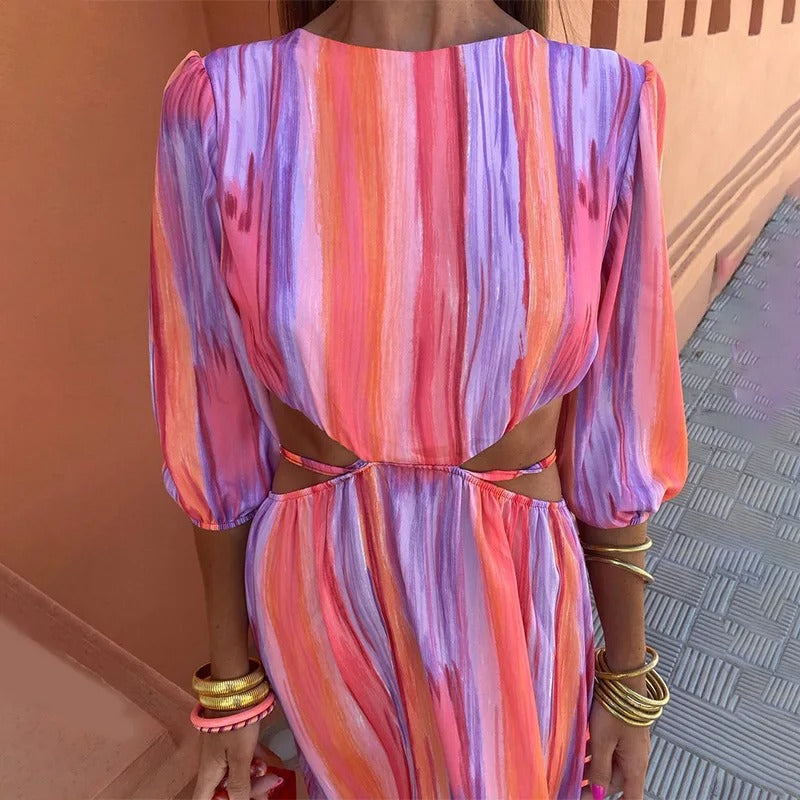 Strappy High Waist Summer Print Dress