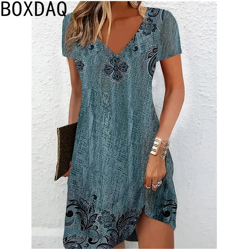Vintage Floral V-Neck Summer Dress