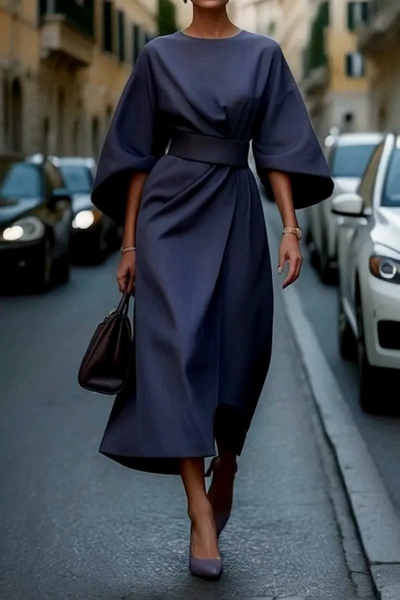 Chic Women’s Solid Color Bat Sleeve Dress