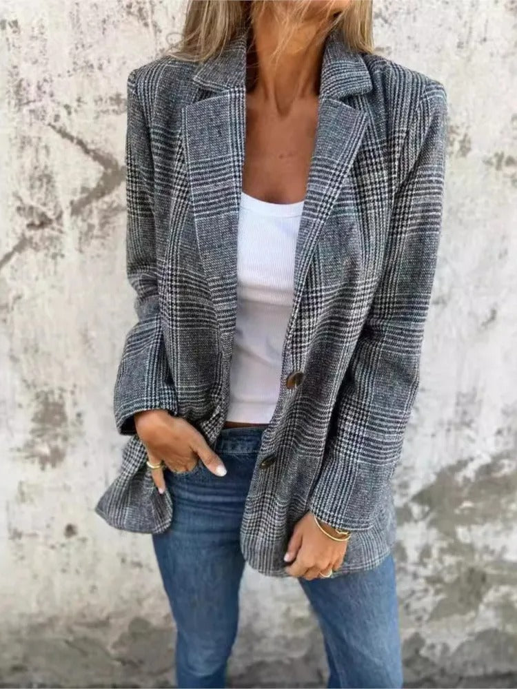 Elegant Houndstooth Office Suit Jacket