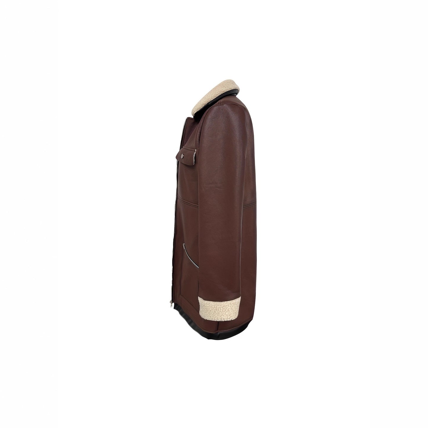 Zipper Composite Fur Turn-Down Collar Coat