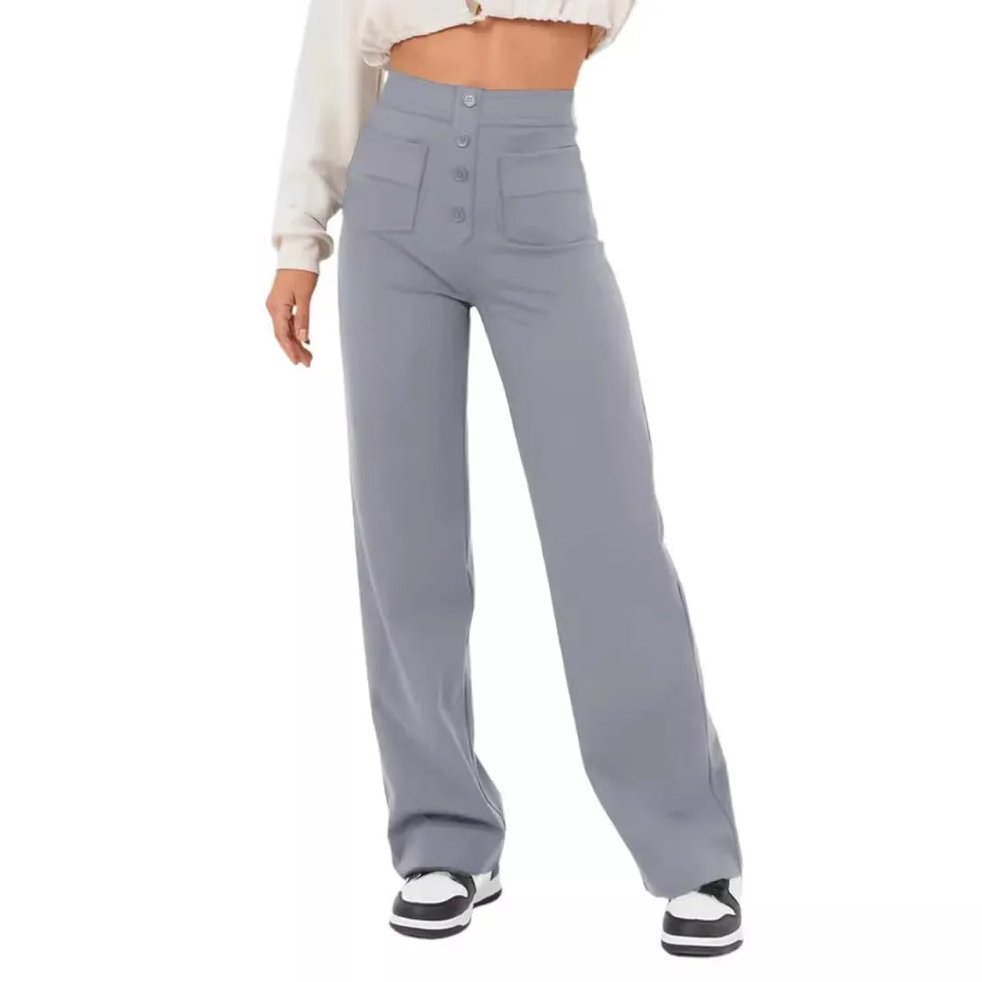 Buttoned Straight-Leg Cargo Pants