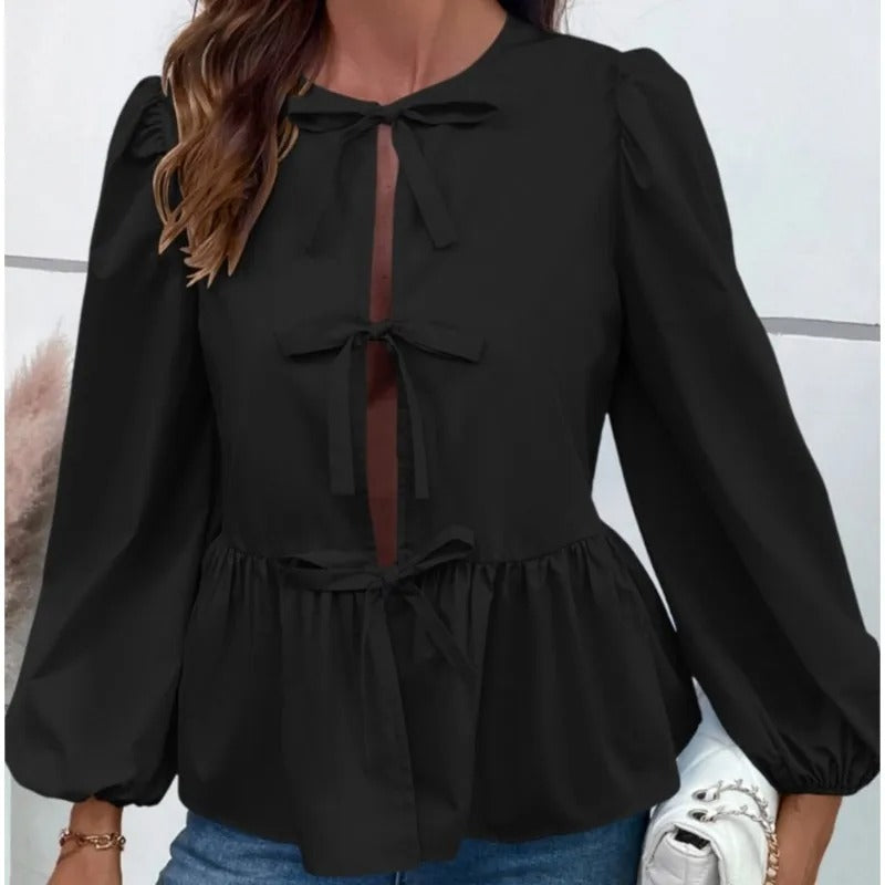 Bow Tie Puff Sleeve Blouse