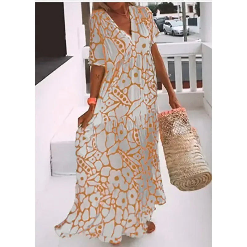 Sunlit Bloom Deep V Maxi Dress