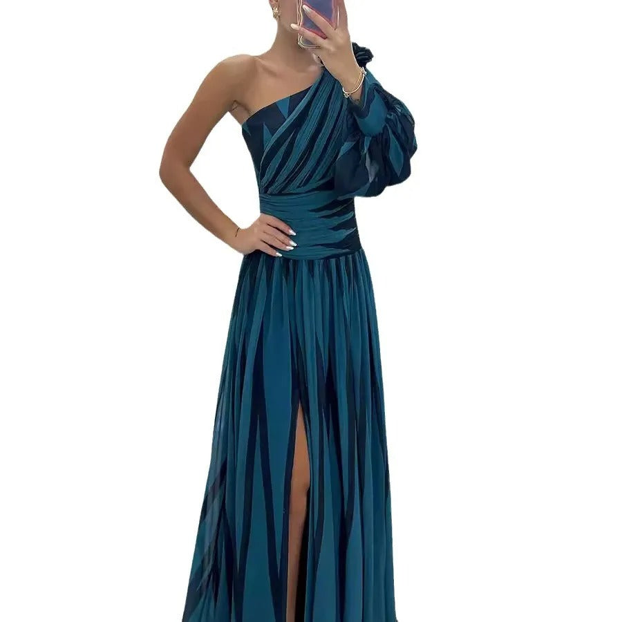 Striped Allure One-Shoulder Dress
