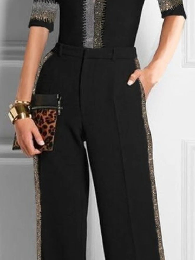 Glam Glint High-Waist Trousers