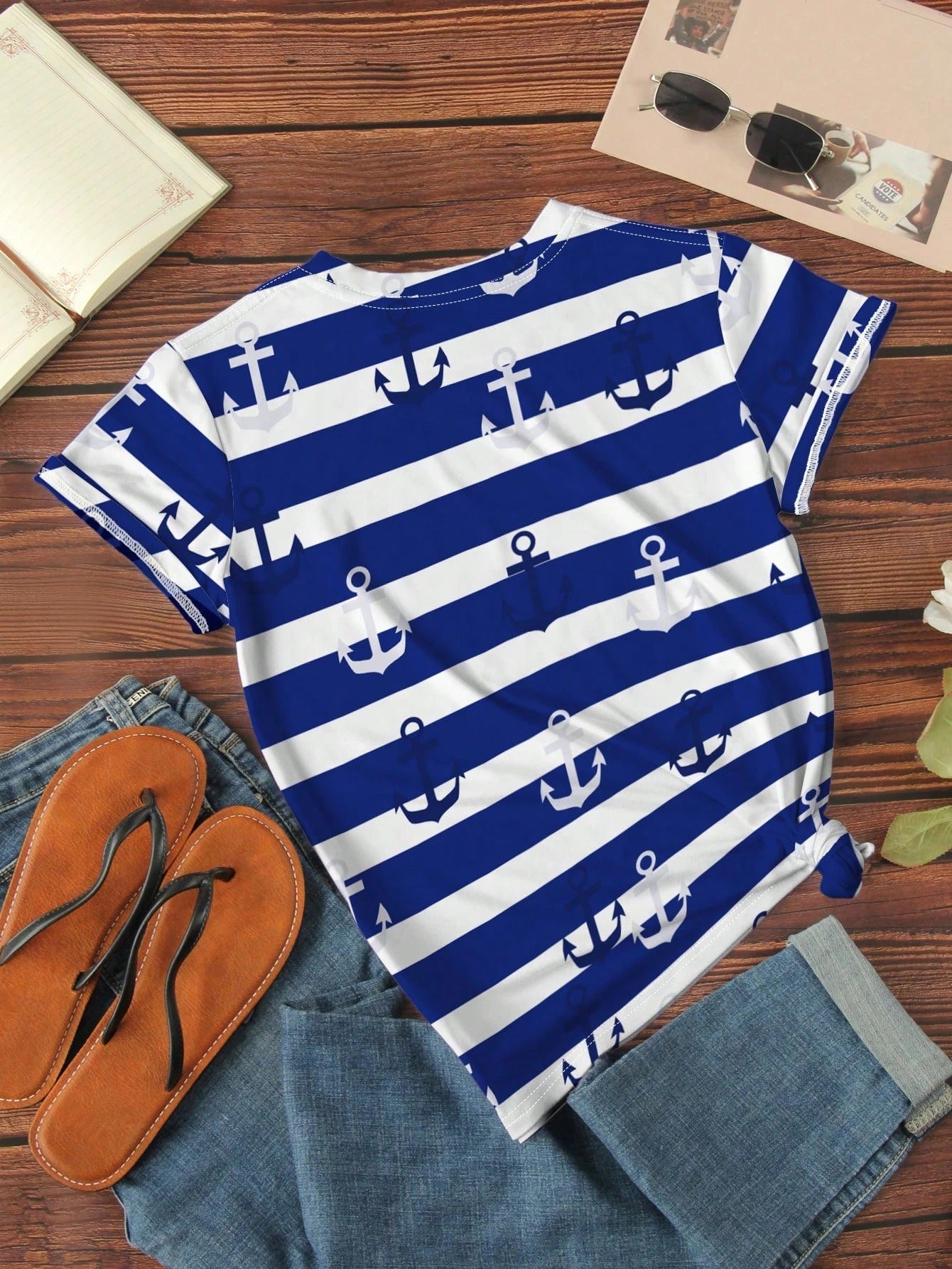 Chic Anchor Stripe Casual Tee