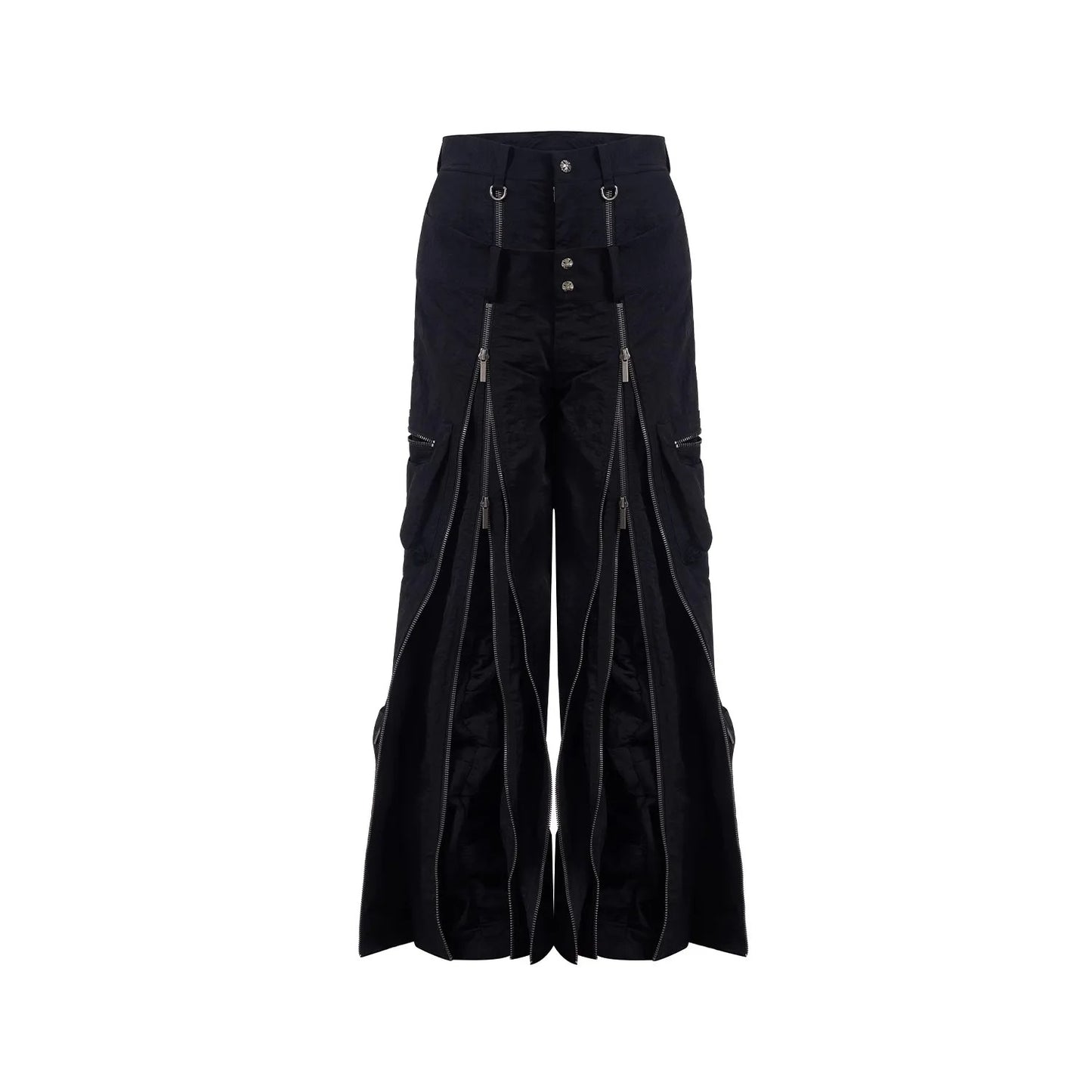 Cool Black Techwear Zipper Pants
