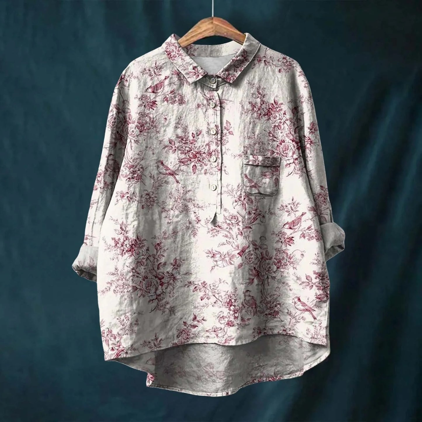 Autumn Breeze Button-Up Printed T-shirt