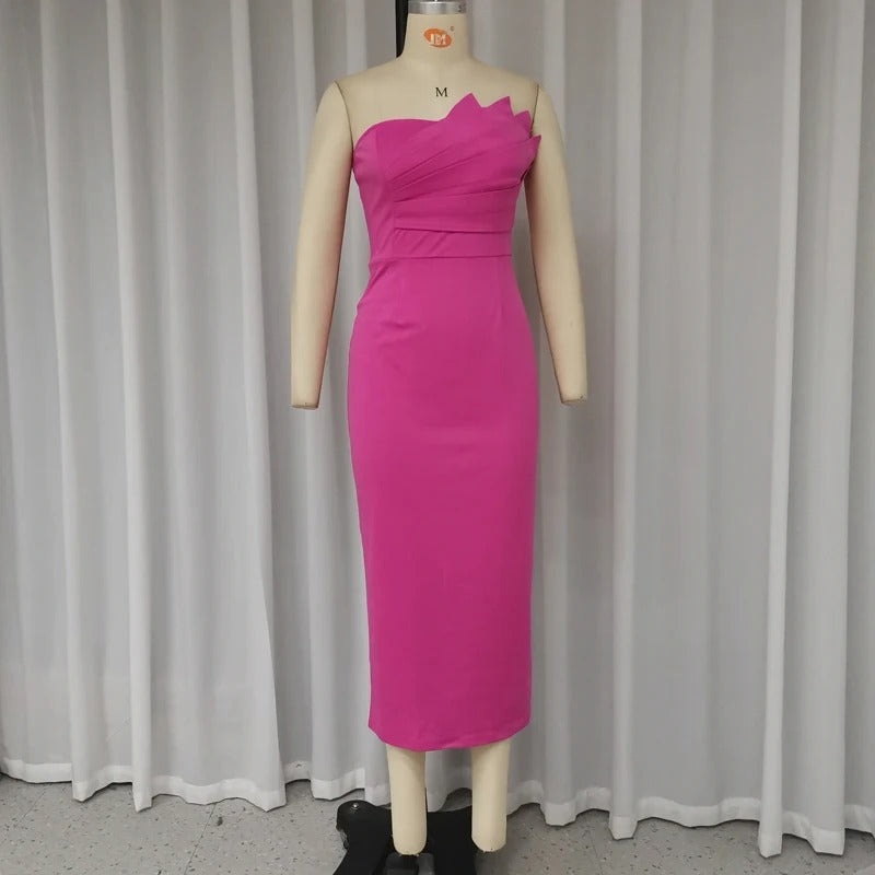 Elegant Strapless Pleated Maxi Dress