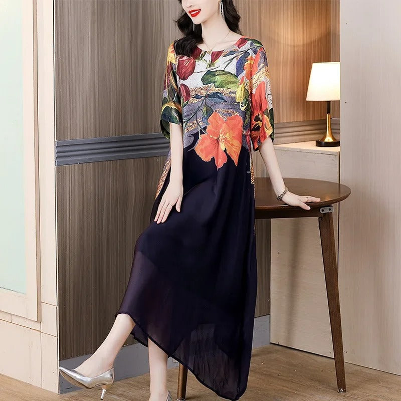 Elegant Mulberry Silk Maxi Dress