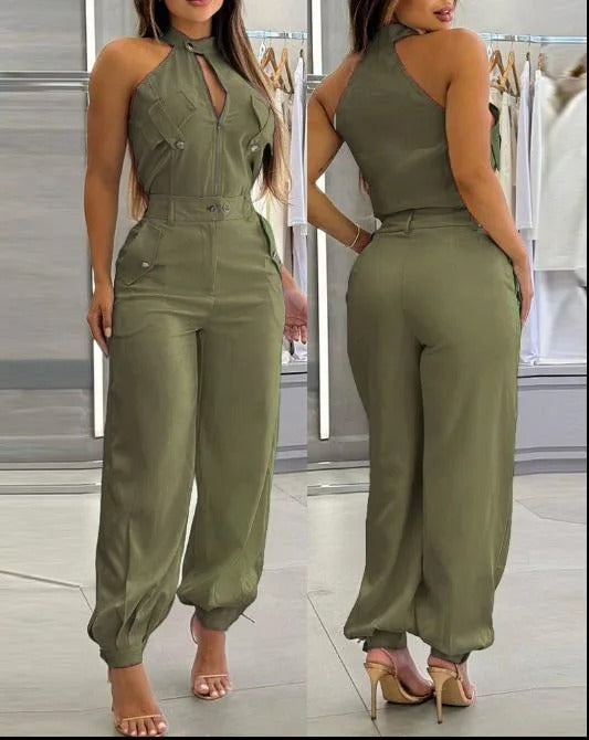 Chic Sleeveless Cargo Two-Piece Set