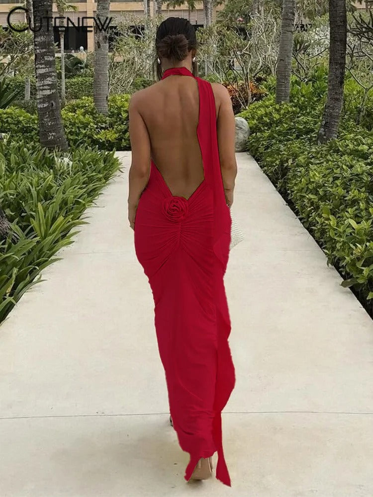 Elegant Halter Backless Maxi Dress