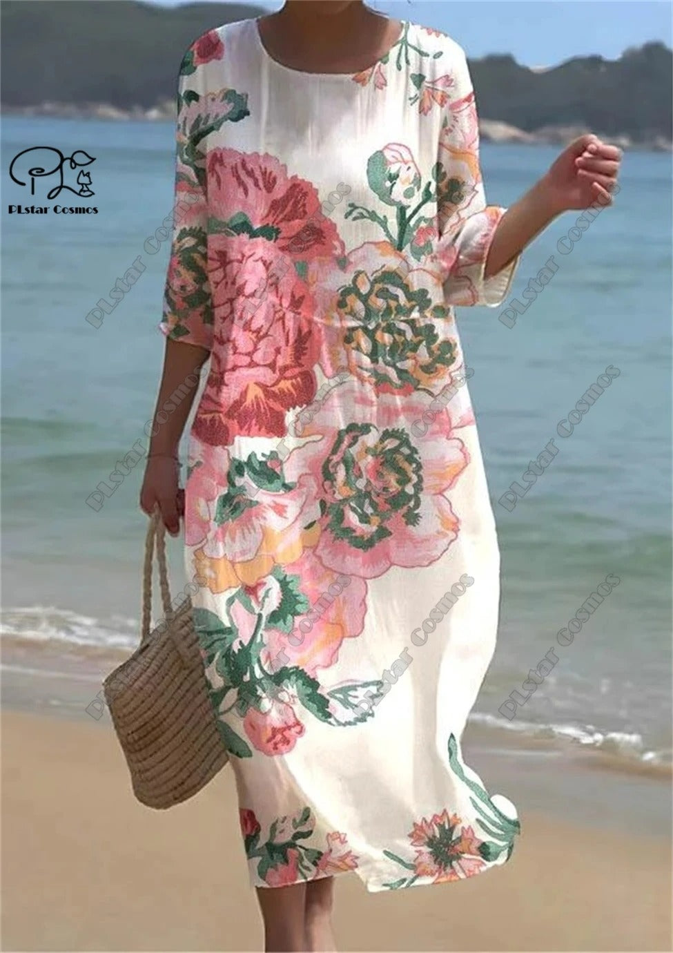 Vintage Floral 3D Printed Midi Dress