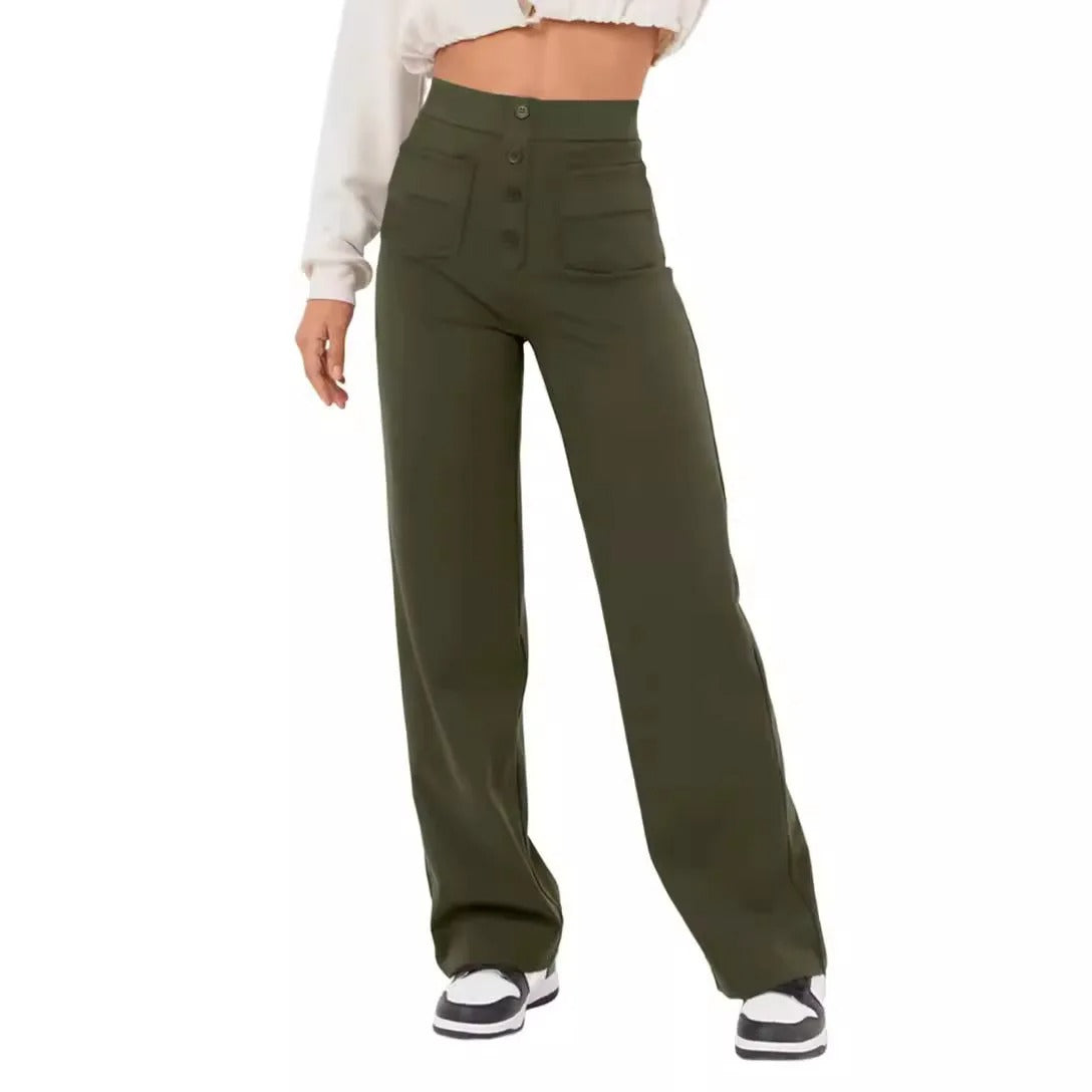 Buttoned Straight-Leg Cargo Pants