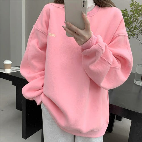 Weiyi Women"s Fashionable Blue Pullover New Korean Loose Chic Hong Kong Style Long Sleeve Top Rich Allure