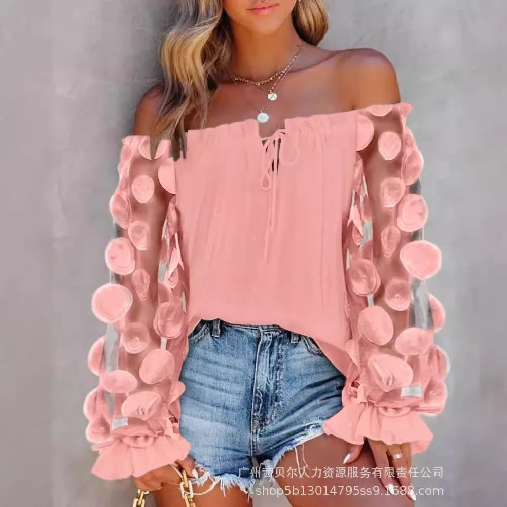 Ruffle Edge Long Sleeve Blouse
