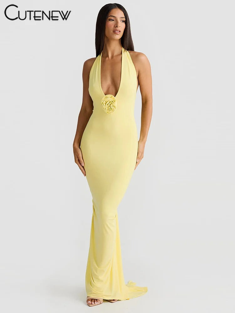 Elegant Halter Backless Maxi Dress