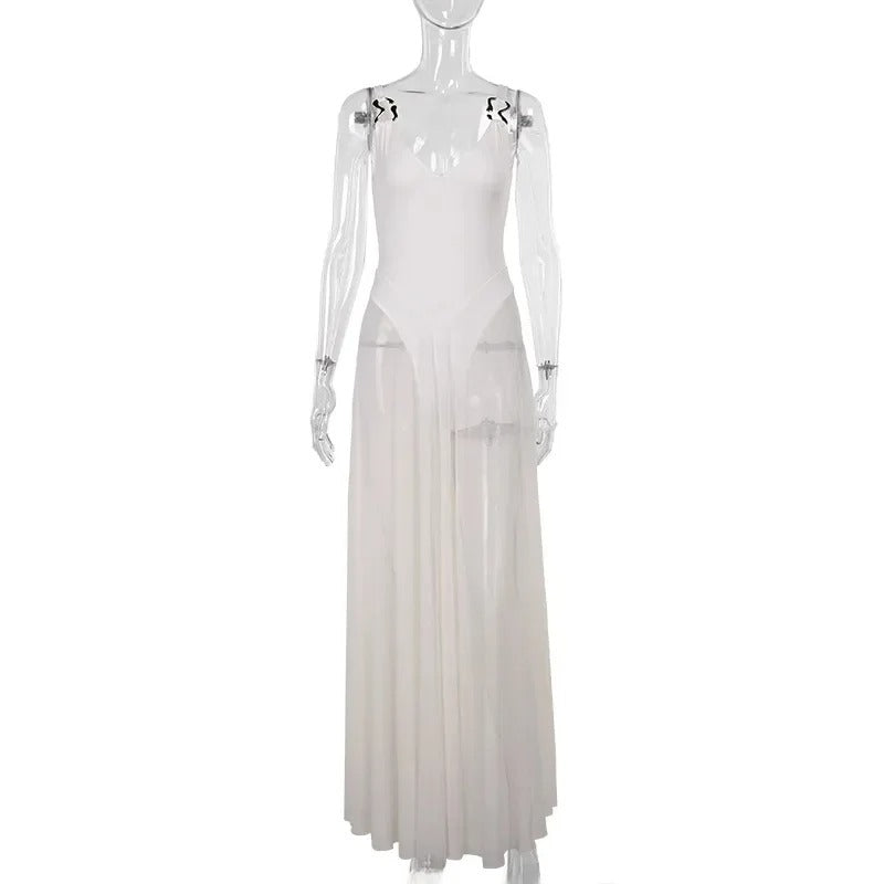 Elegant Slim Fit Mesh A-Line Dress