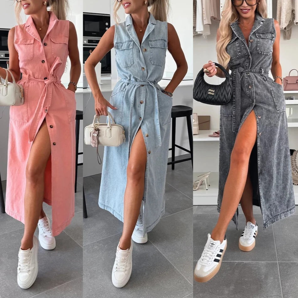 Elegant Y2K Denim Maxi Dress for Women
