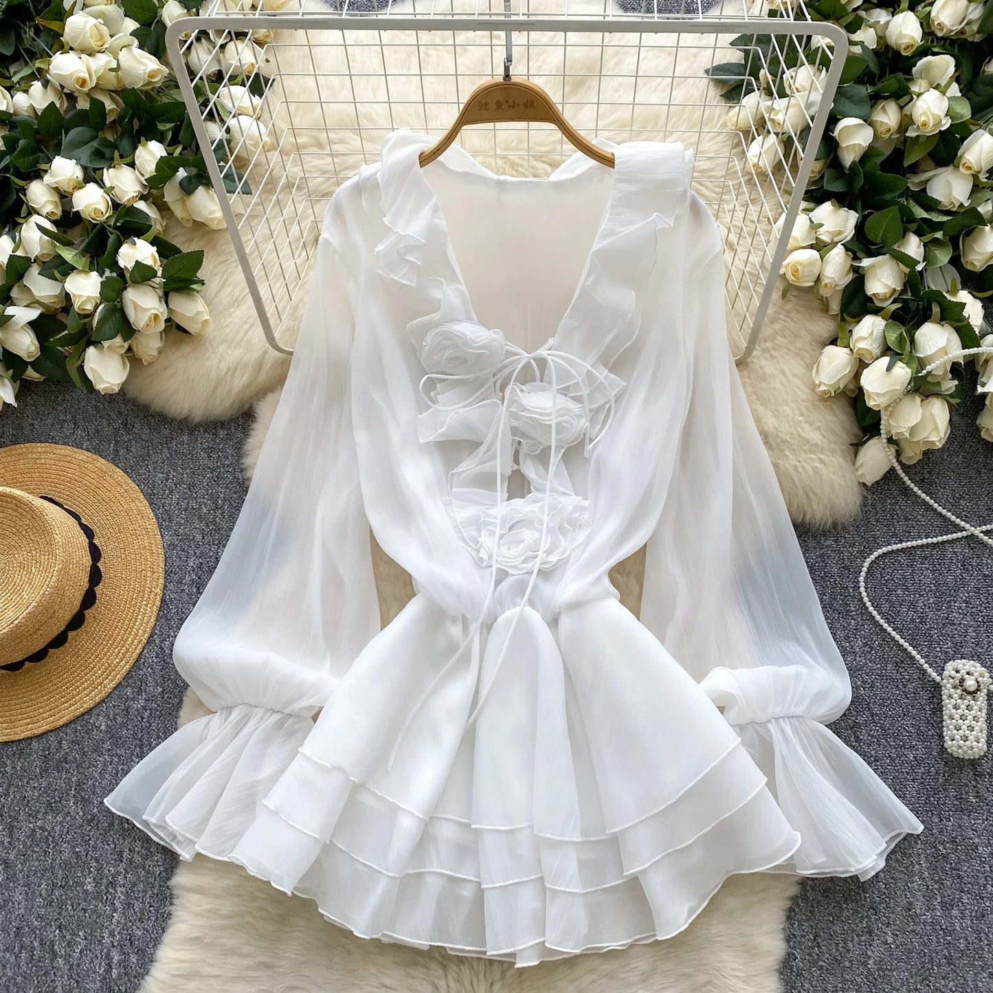 Sweet Pink Ruffle Chiffon Dress