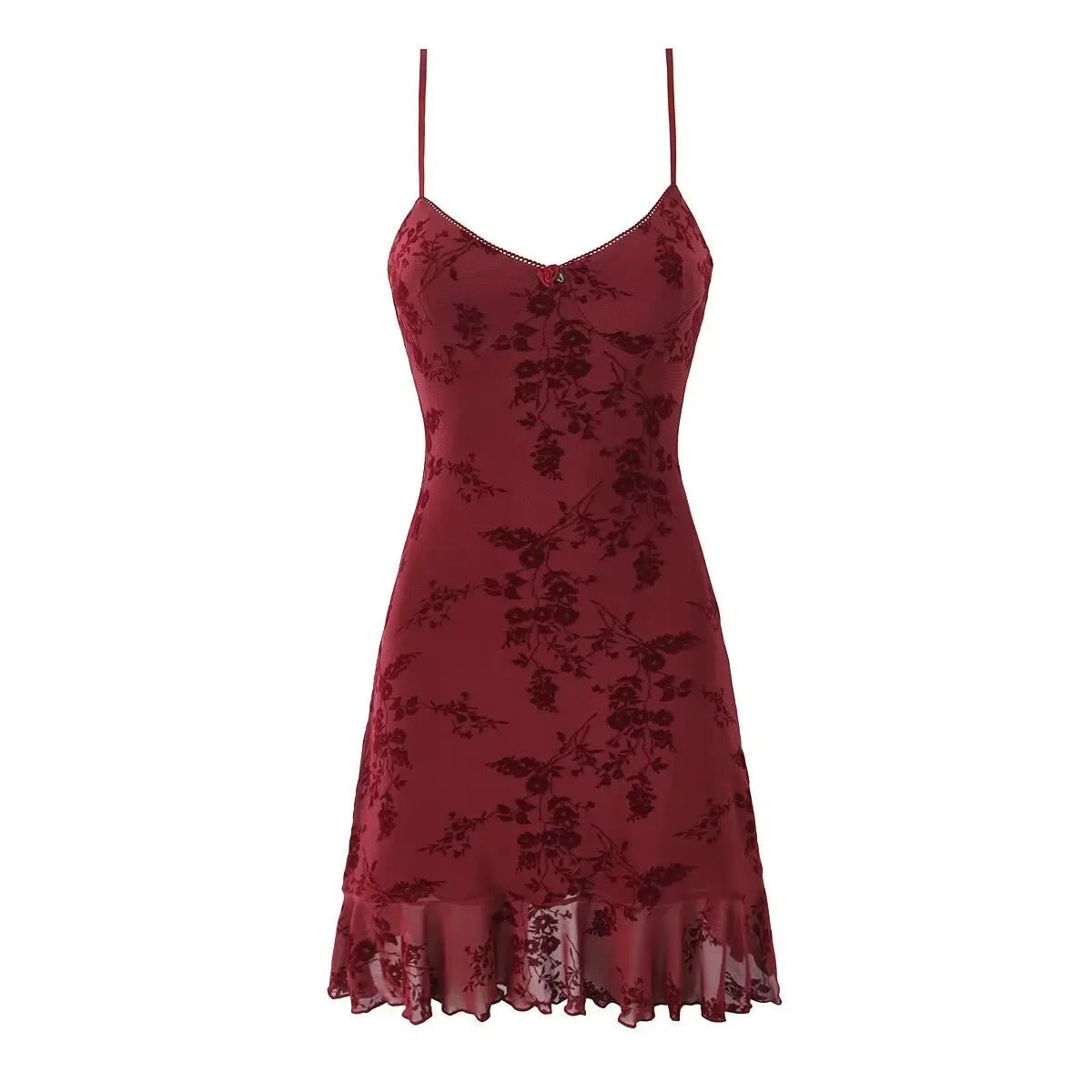 Vintage Floral Burgundy Mini Dress