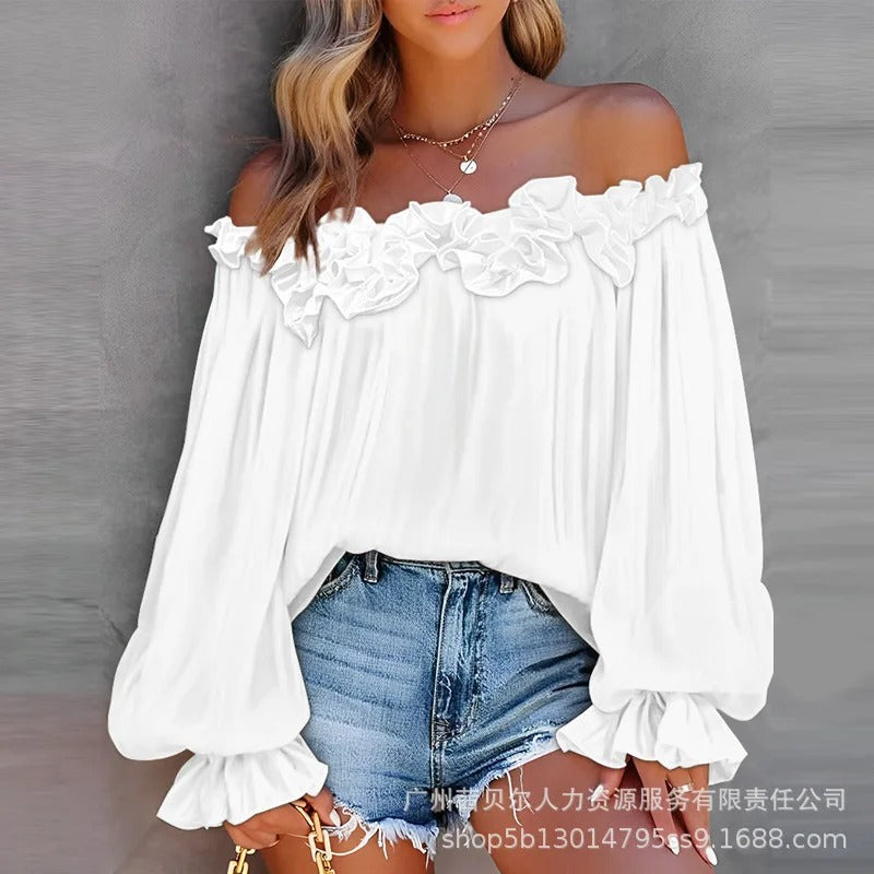 Ruffle Edge Long Sleeve Blouse
