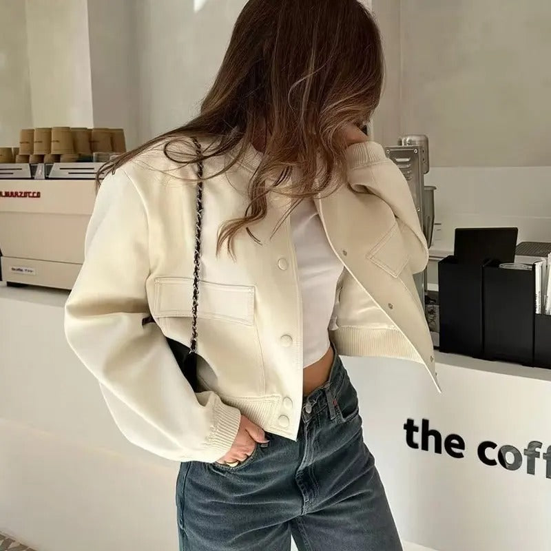 Stand Collar Pocket Jacket for Women