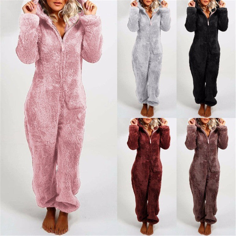 Furry Jumpsuit Hooded Pajamas