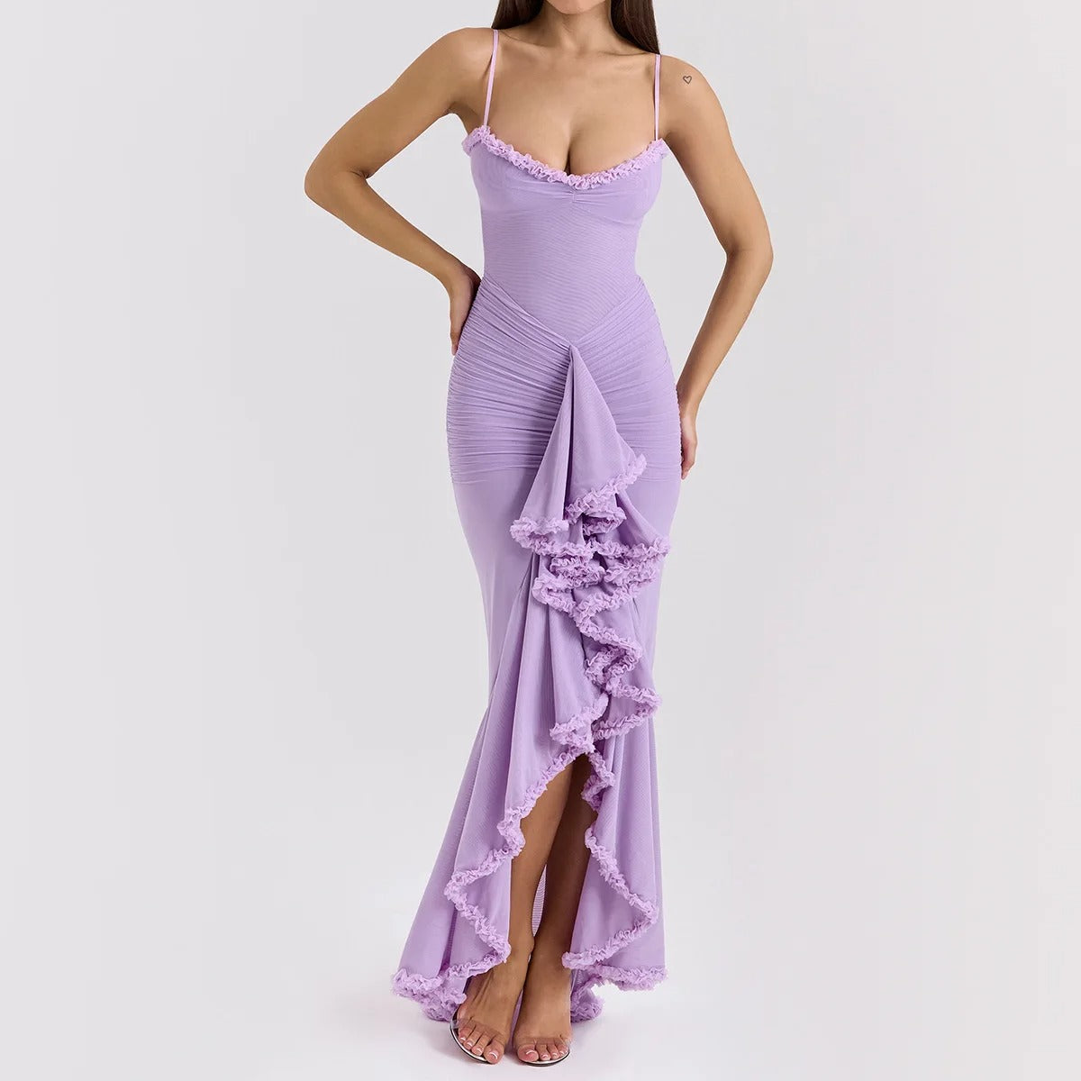 Luna Flare Ruffled Backless Slit Dress
