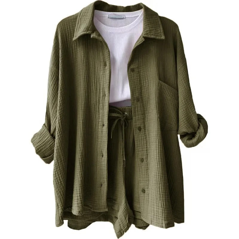 Two-Piece Button Up - Shorts & Vest Blouse