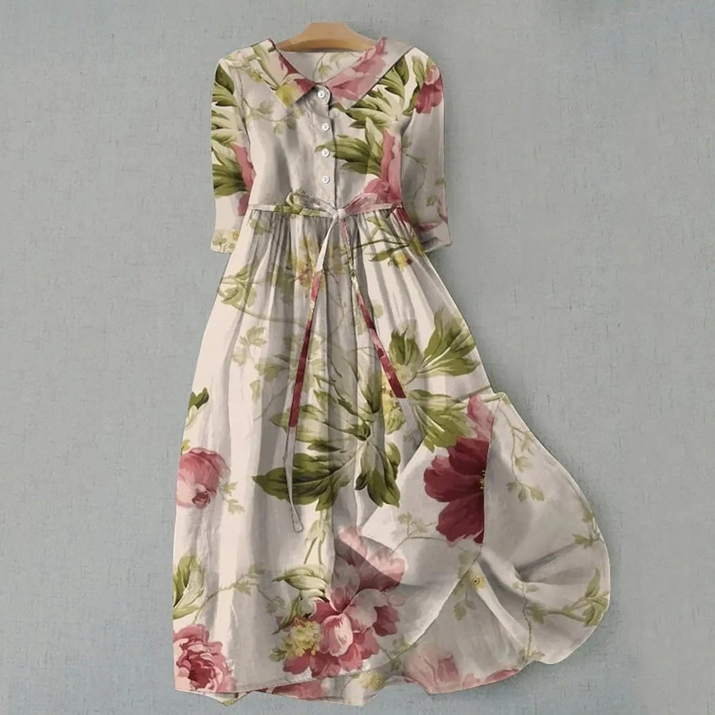 Elegant Bloom Cinched Waist Midi Dress