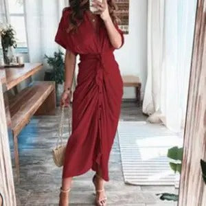 Boho Print Irregular Pleat Summer Dress