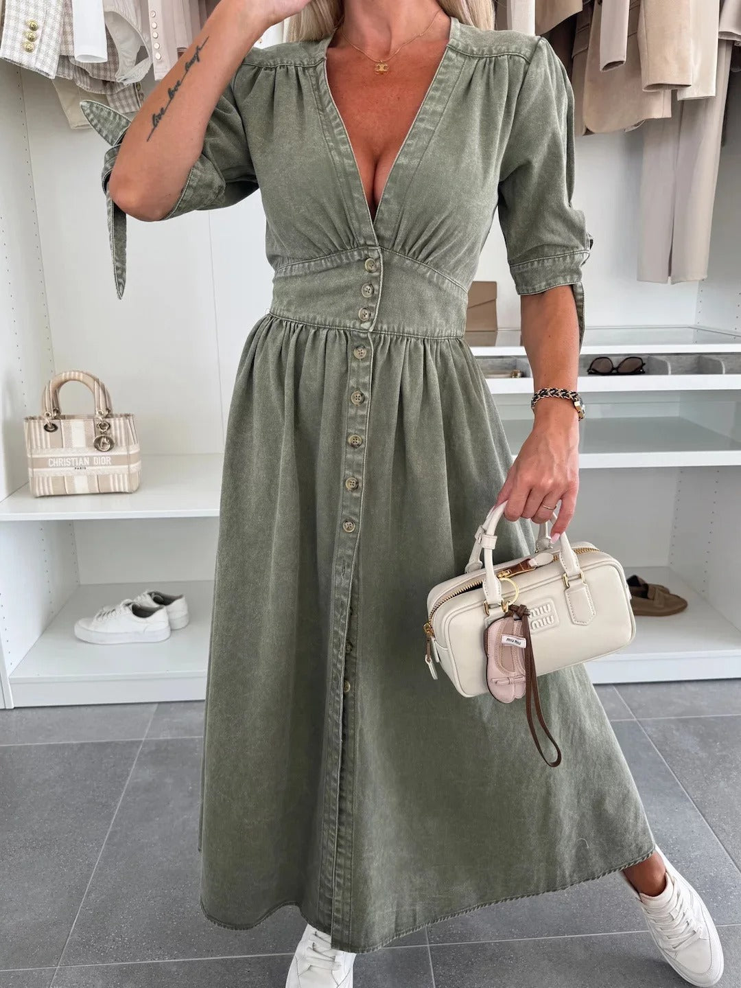 Vintage Lace-Up Denim Dress