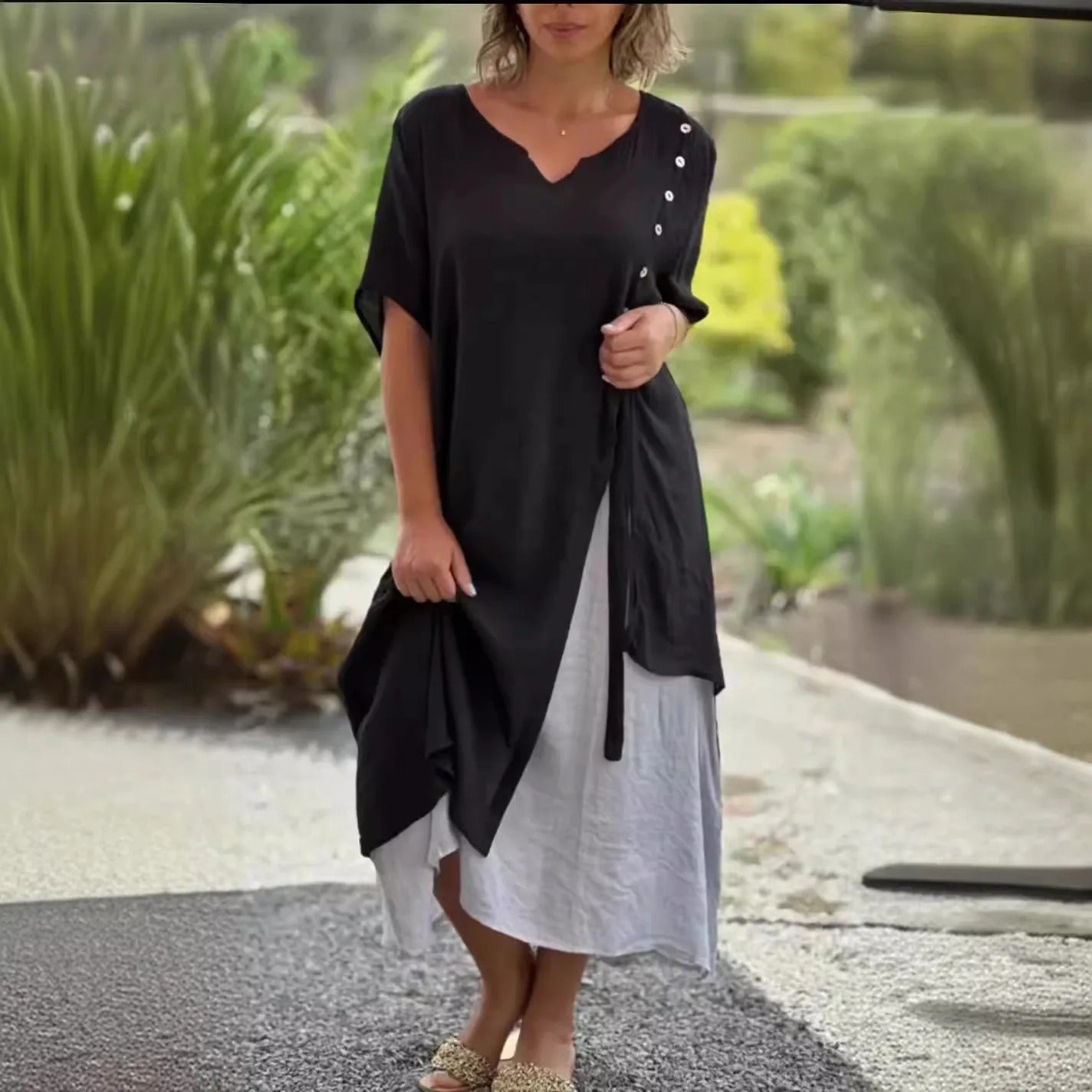 Layered Charm V-Neck Midi