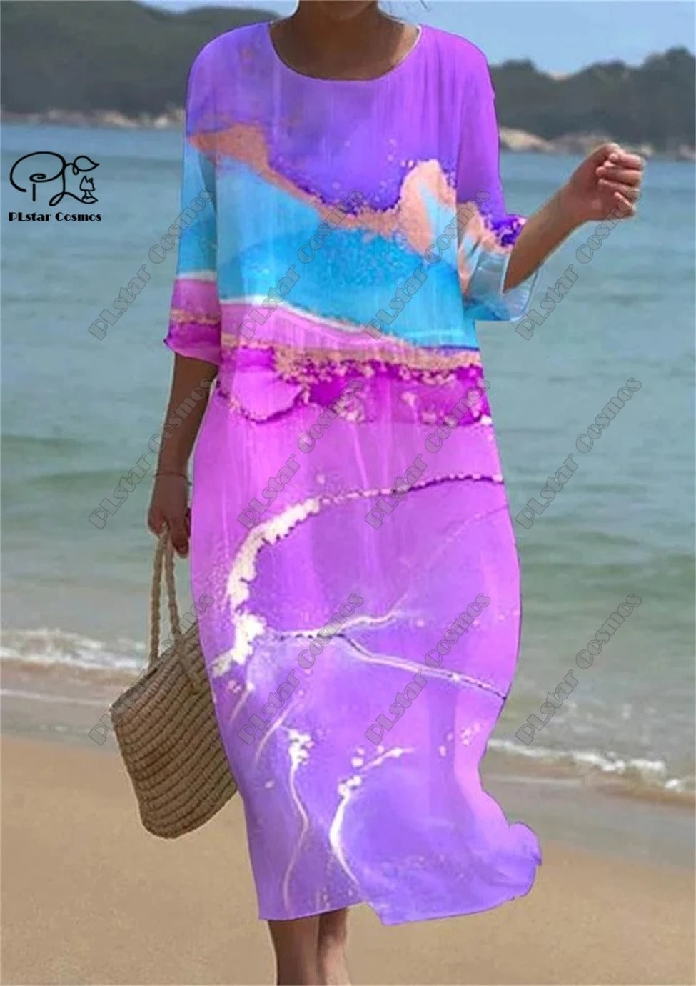 Vintage Floral 3D Printed Midi Dress