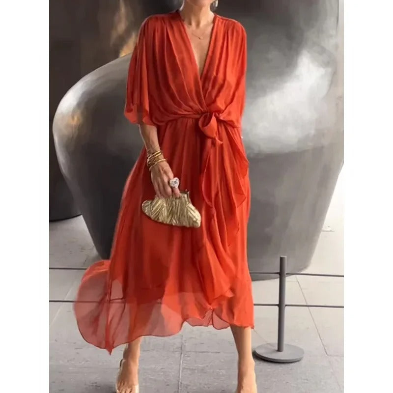 Chic V-Neck Long Dress