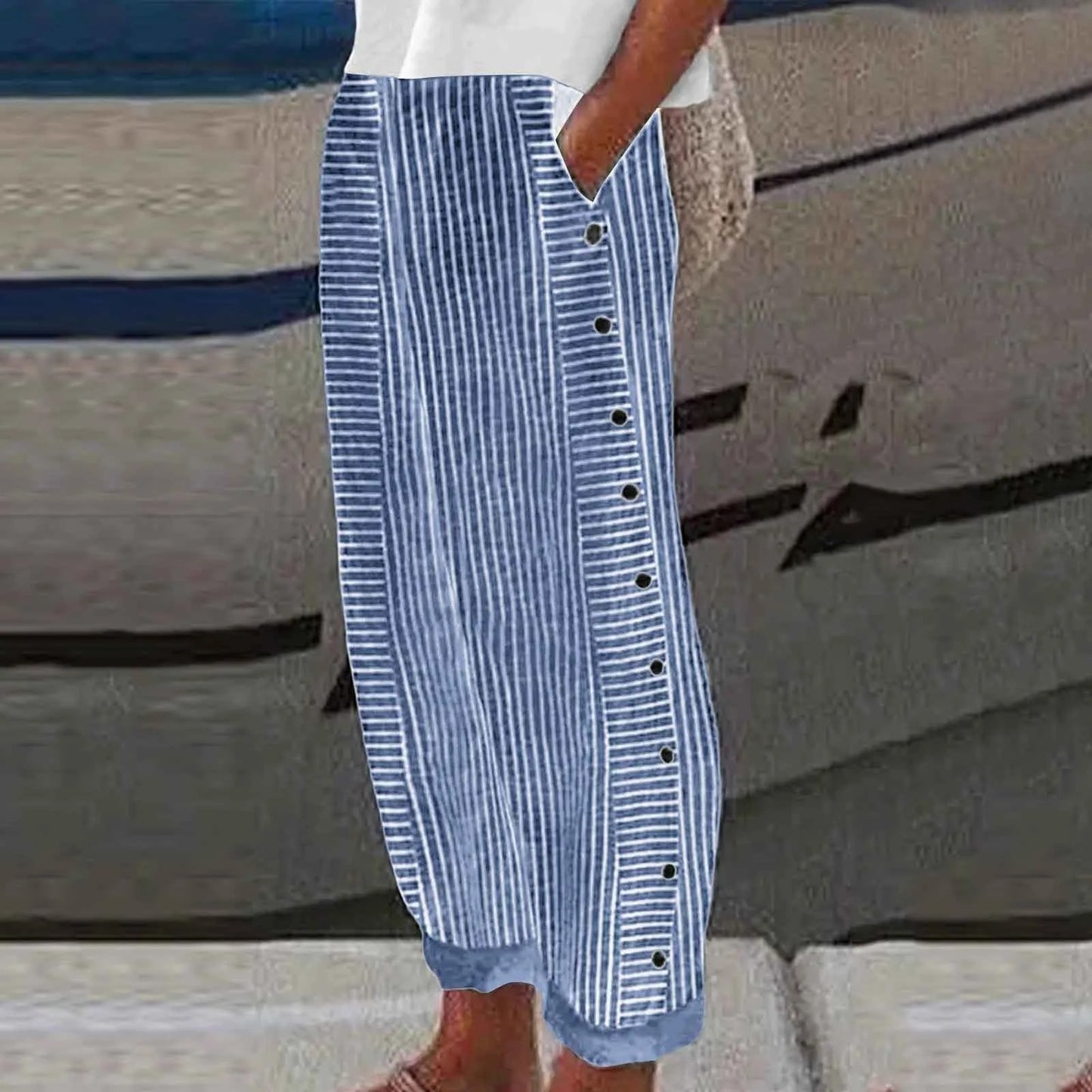 Striped High Waist Linen Pants