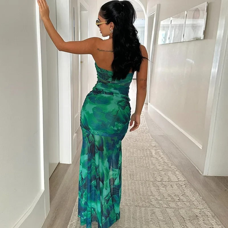 Flawless Backless Green Party Gown