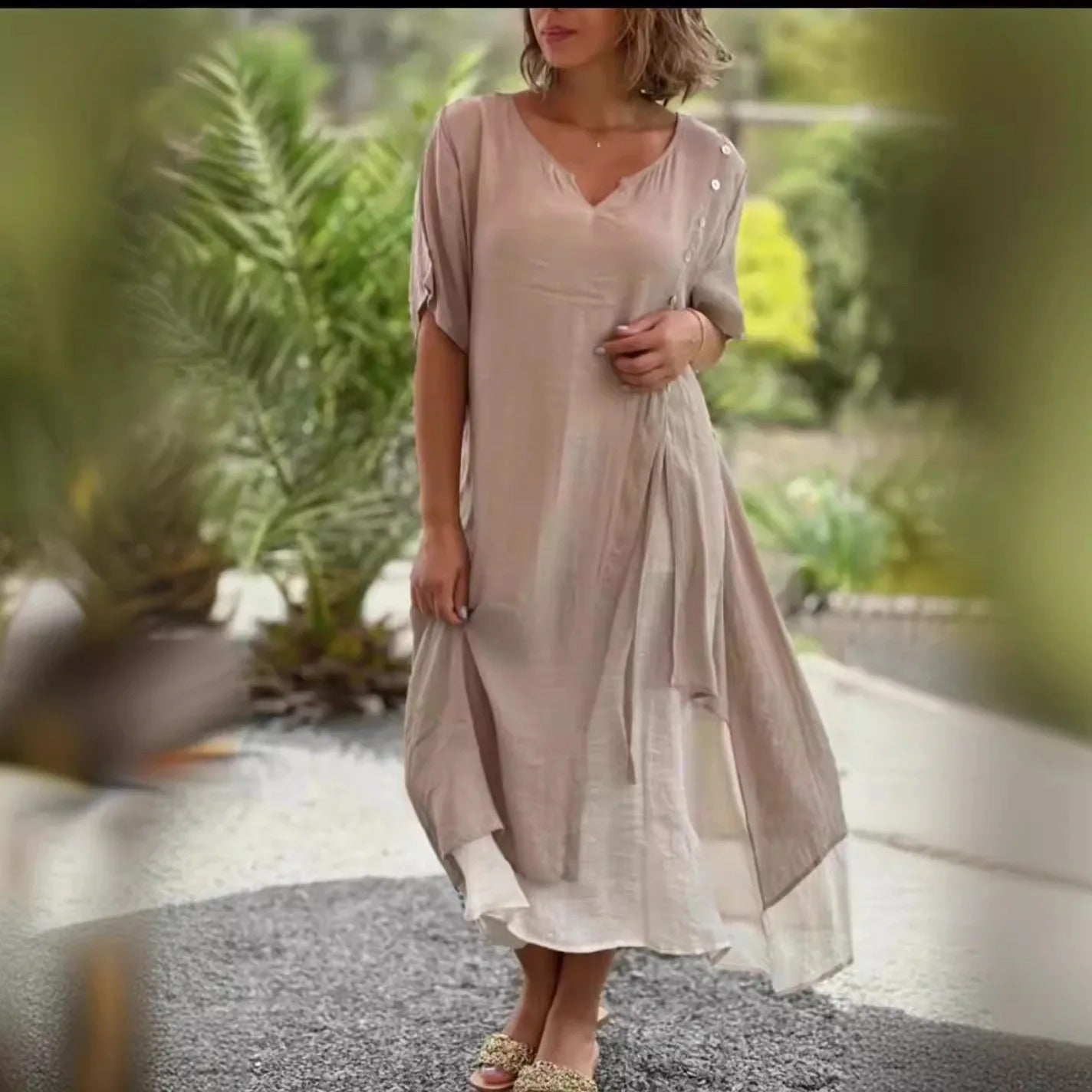 Layered Charm V-Neck Midi