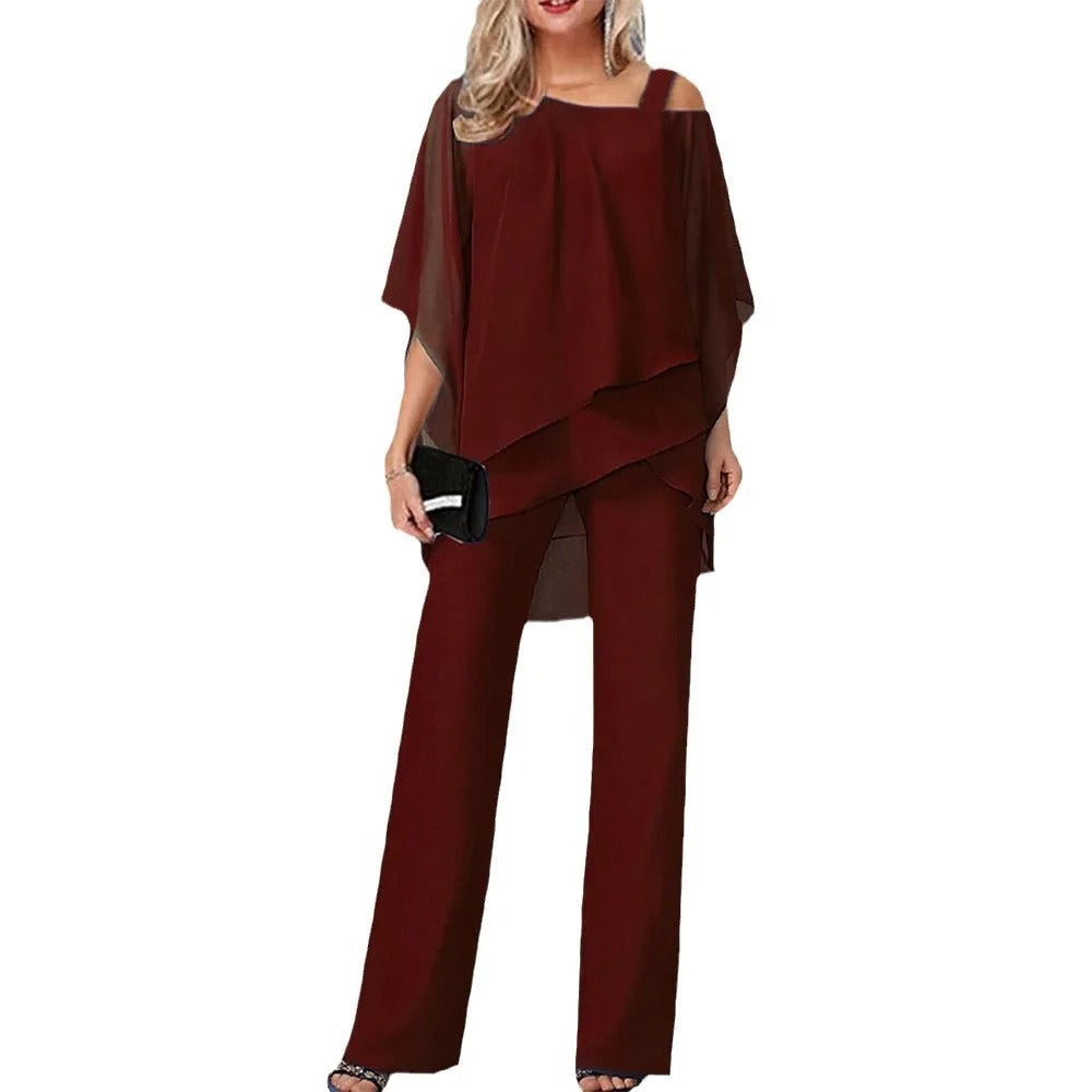 Off-Shoulder Blouse & Wide-Leg Pants Set