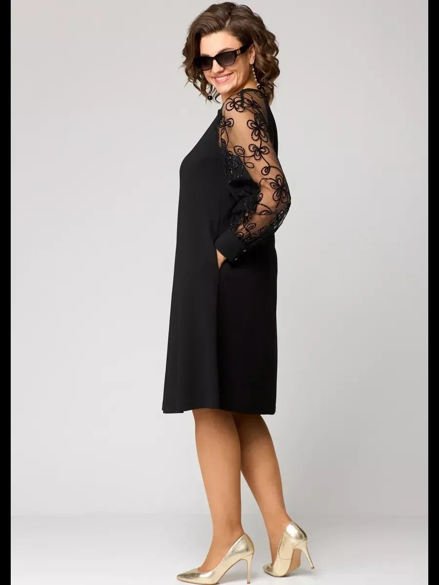 Elegant Black Lace Patchwork Party Dress
