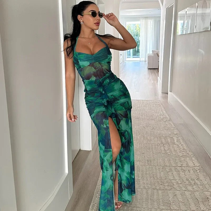 Flawless Backless Green Party Gown