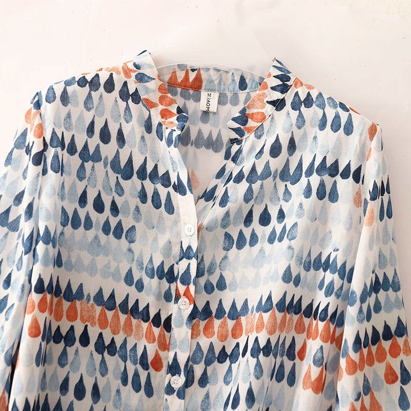 Vintage Chiffon Print Button Blouse